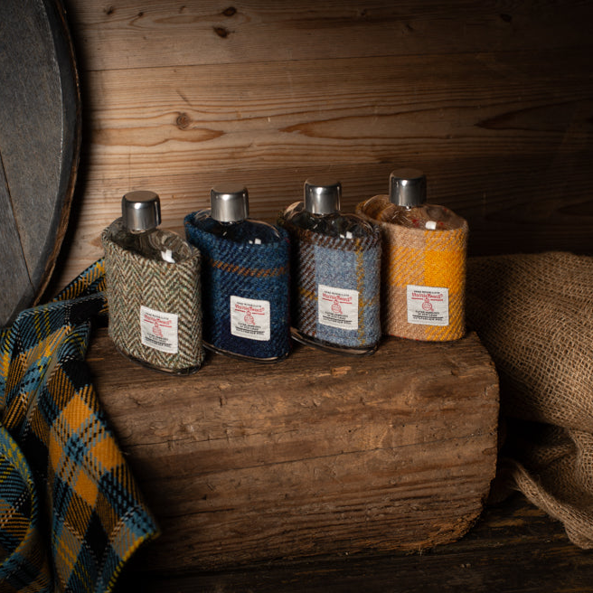 Glass Hipflask Wrapped in Choice of Harris Tweed®