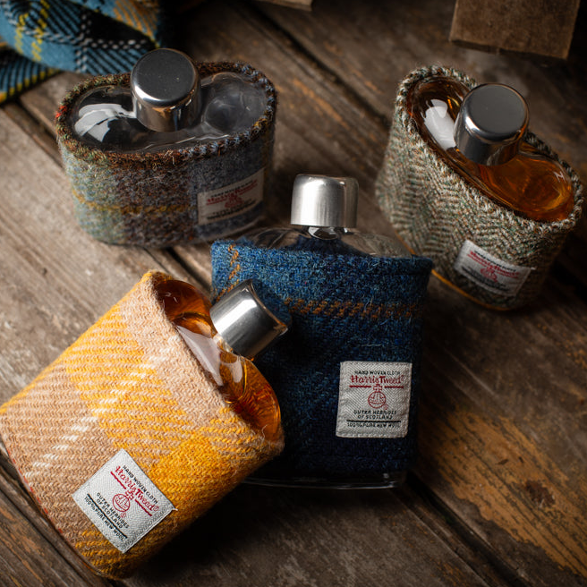 Glass Hipflask Wrapped in many colours of Harris Tweed®