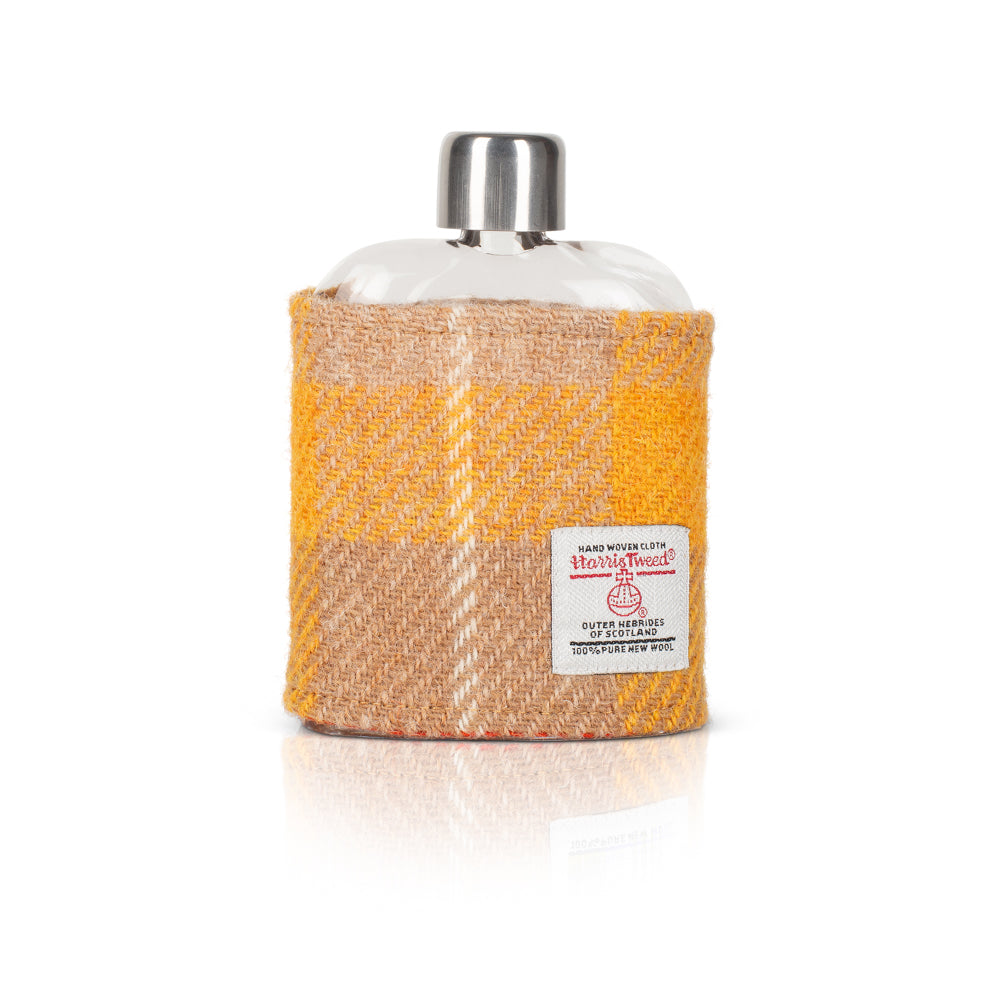 Glass Hipflask Wrapped in Yellow Harris Tweed®