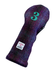 Golf Club 3 Wood headcover in purple check pattern Harris Tweed®