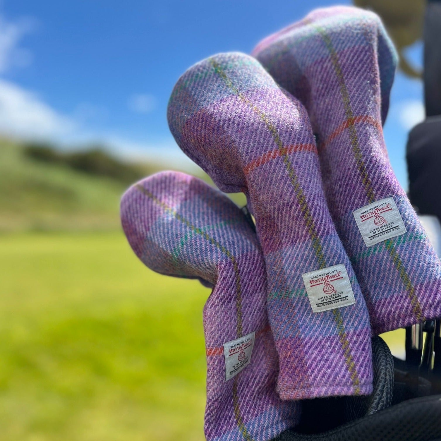 Full Set of Golf Club Headcovers in Purple Harris Tweed®