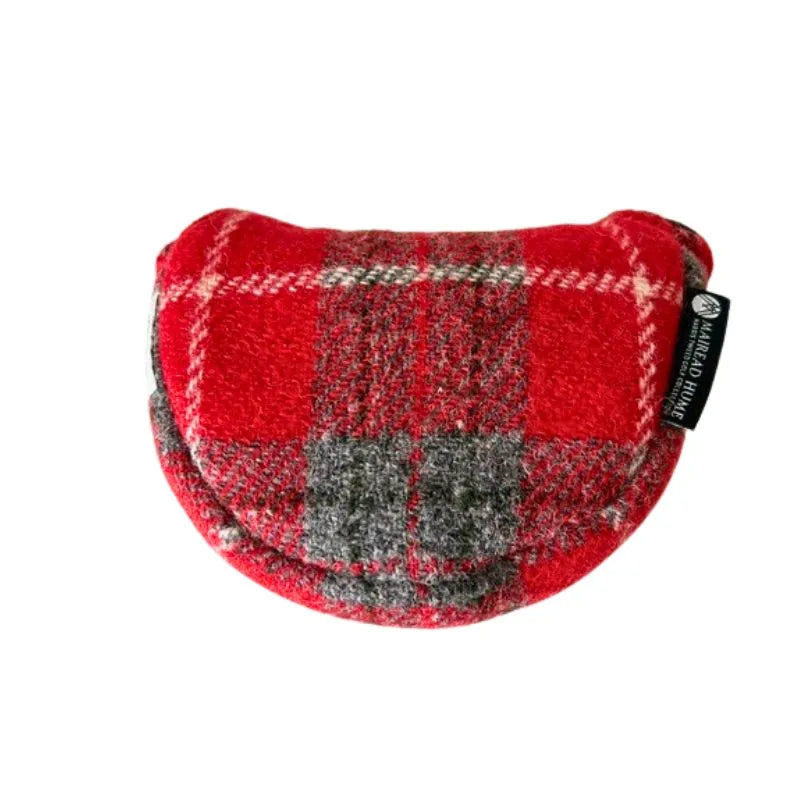 Mallet Golf Putter Cover with Magnet Closure in Red Check Harris Tweed®