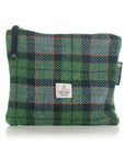Valuables Pouch with Zip in Green  Tartan Harris Tweed®