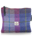 Valuables Pouch with Zip in Purple Tartan Harris Tweed®