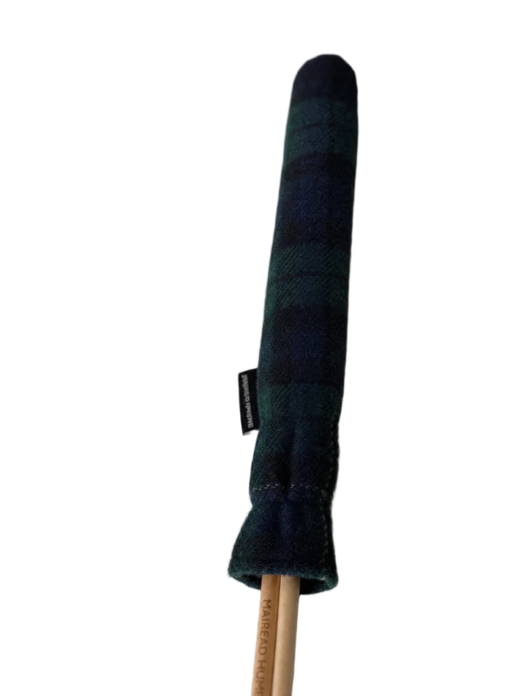 Mairead Hume® Black Watch Tartan Harris Tweed® Golf Alignment Stick Cover — angled view showing cover on two alignment sticks
