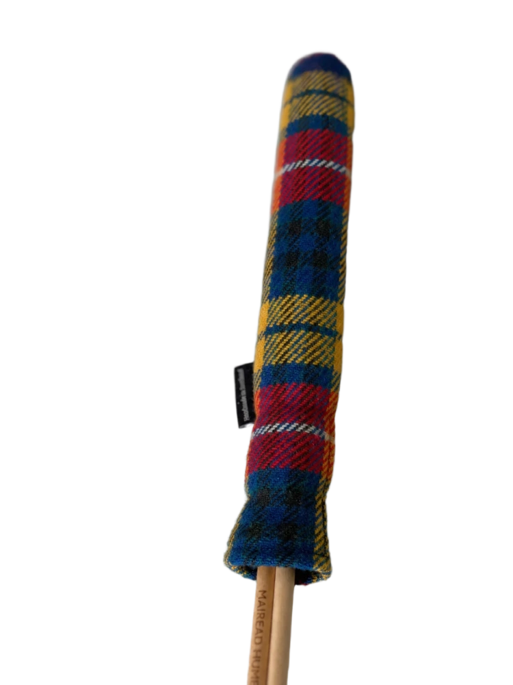 Mairead Hume® Buchanan Tartan Harris Tweed® Golf Alignment Stick Cover — angled view on plain background