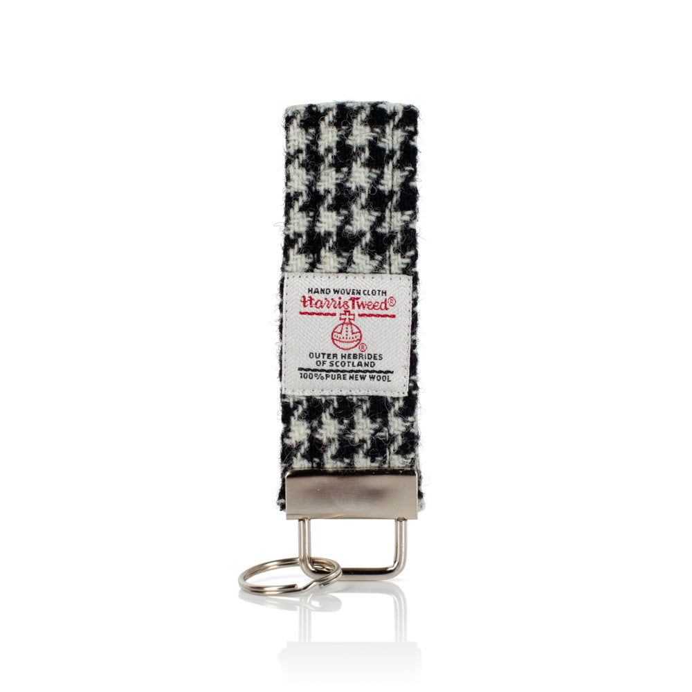 Key Fob Keychain in Black & White Houndstooth Harris Tweed®