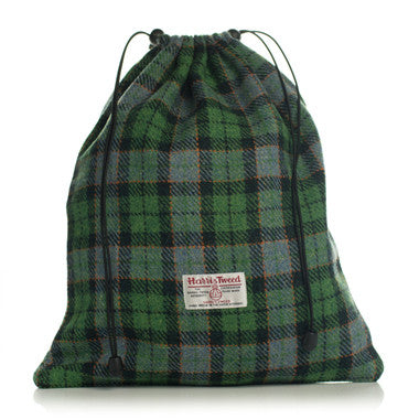 Golf Shoe Bag in Green Check Harris Tweed®