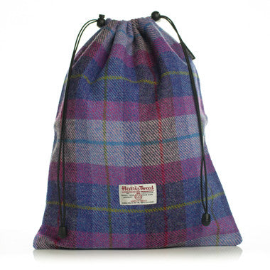 Golf Shoe Bag in Purple Check Harris Tweed®