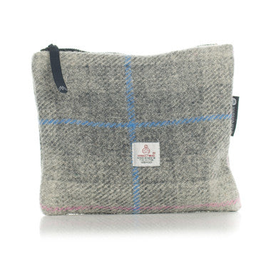 Valuables Pouch with Zip in Grey Tartan Harris Tweed®